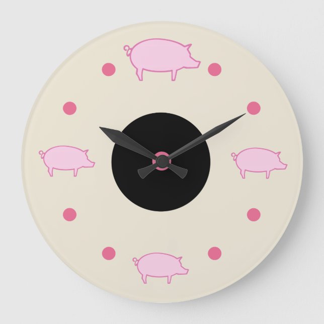 Niedliche Schweinezuchtsperre Große Wanduhr (Vorderseite)