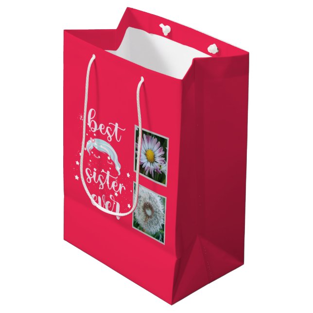 Niedliche Schwesterfoto-Vorlage Mittlere Geschenktüte (Vorderseite Schrägansicht)