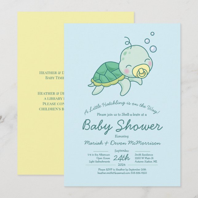 Niedliche Sea Turtle Baby Shower Kawaii Einladung (Vorne/Hinten)