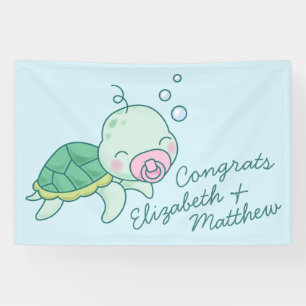 Niedliche Sea Turtle Baby Shower Kawaii Pink Girl Banner