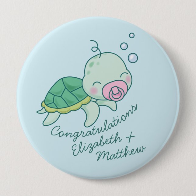 Niedliche Sea Turtle Baby Shower Kawaii Pink Girl Button (Vorderseite)