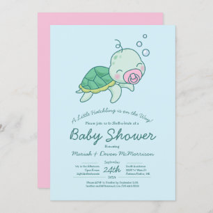Niedliche Sea Turtle Baby Shower Kawaii Pink Girl Einladung