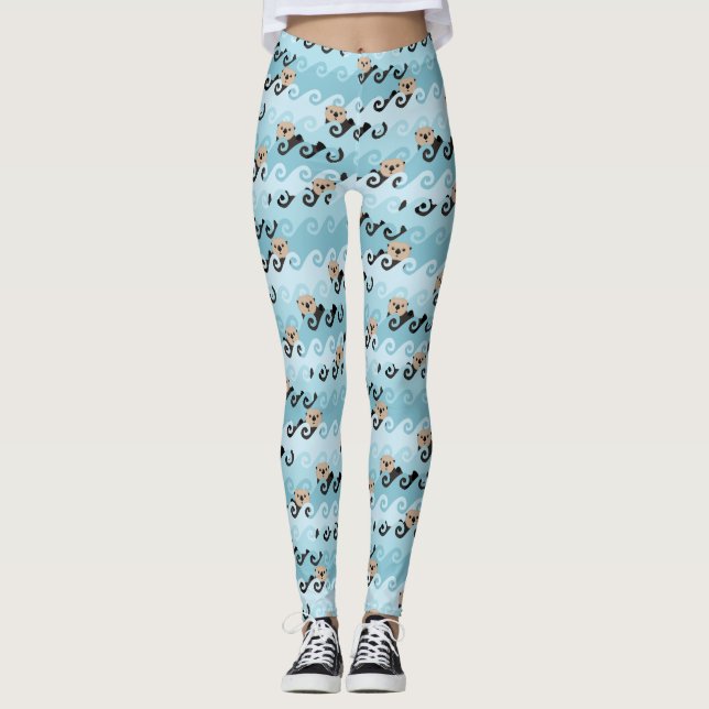 Niedliche Seeotter, welche die Wellen reiten Leggings (Vorderseite)