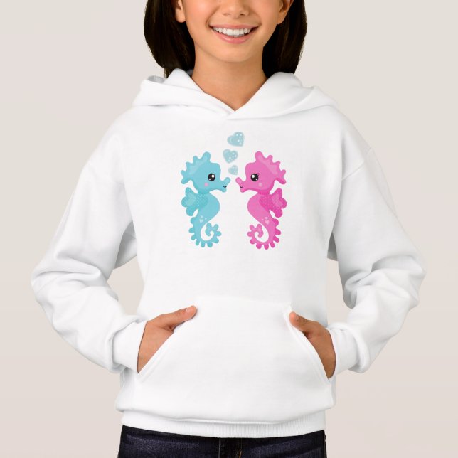 Niedliche Seepferde, rosa Seepferd, blaues Seepfer Hoodie (Vorderseite)