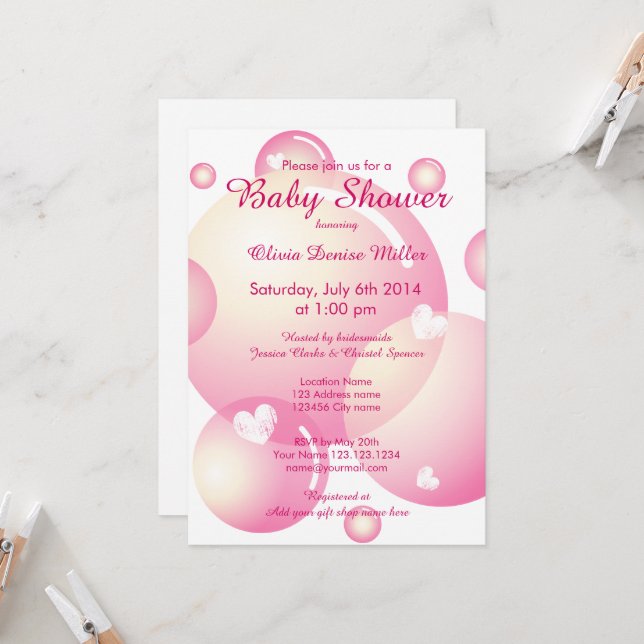 Niedliche Seifenblasen Mädchen Dusche Party Einladung (Vorderseite/Rückseite Beispiel)