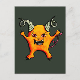 Niedliche, seltsame Horned Little-Teufelskreatur Postkarte