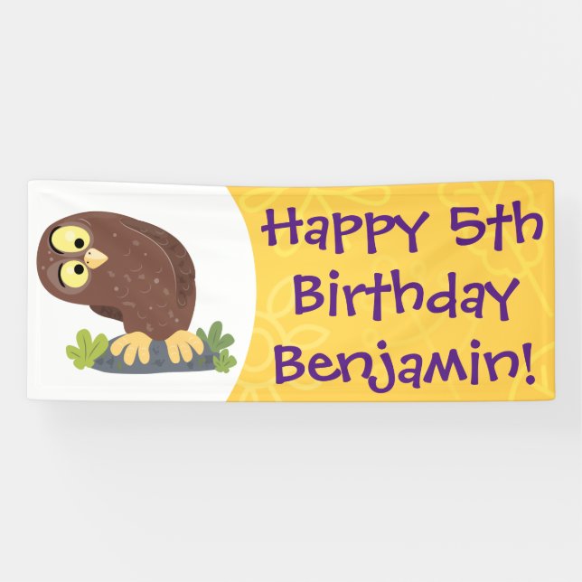 Niedliche, seltsame, lustige Uhu-Cartoon-Illustrat Banner (Horizontal)