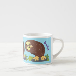 Niedliche, seltsame, lustige Uhu-Cartoon-Illustrat Espressotasse
