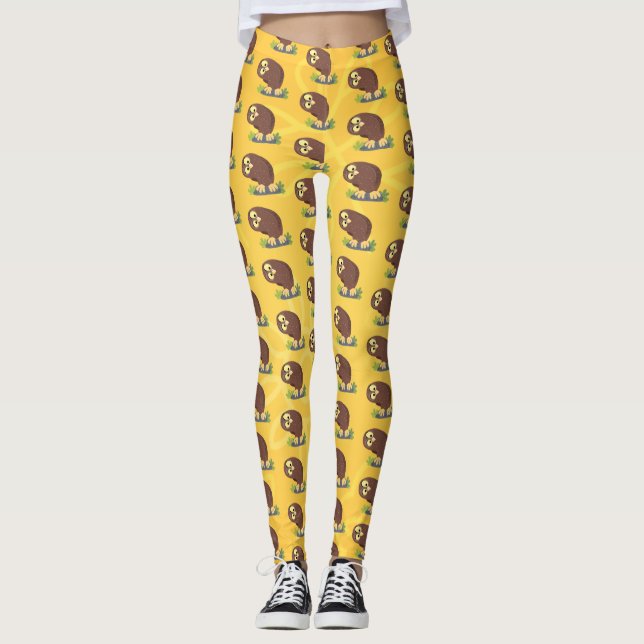 Niedliche, seltsame, lustige Uhu-Cartoon-Illustrat Leggings (Vorderseite)