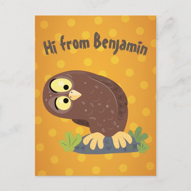 Niedliche, seltsame, lustige Uhu-Cartoon-Illustrat Postkarte (Vorderseite)