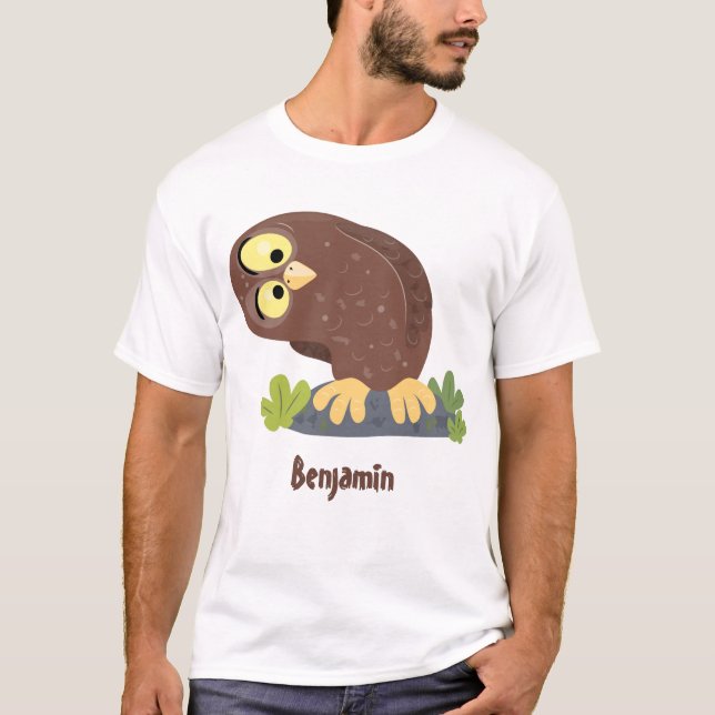 Niedliche, seltsame, lustige Uhu-Cartoon-Illustrat T-Shirt (Vorderseite)