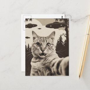 Niedliche Sepia Kitty und UFO Postkarte