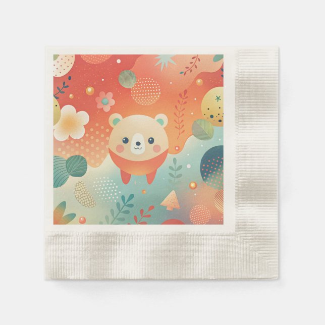 Niedliche Servietten mit Bär mit orangefarbenen Ab (Vorderseite)