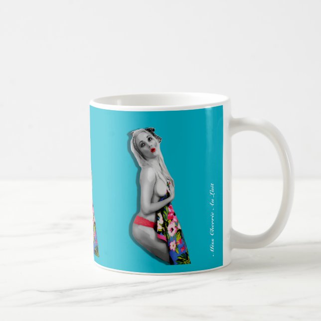 Niedliche Sexy Retro Tropical Pinup Girl Aquamarin Kaffeetasse (Rechts)