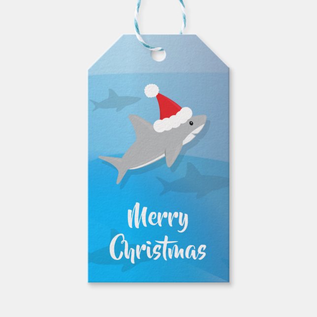 Niedliche Shark Weihnachtsmannmütze Frohe Weihnach Geschenkanhänger (Vorderseite)