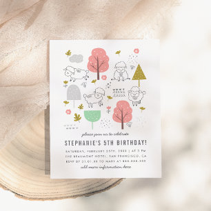 Niedliche Sheep Modern Little Girl's Geburtstagspa Einladungspostkarte