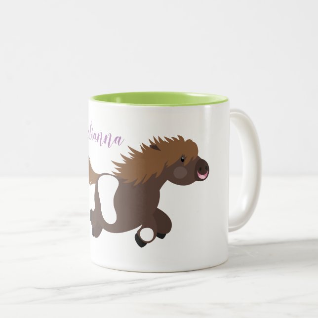 Niedliche Shetland Pony Cartoon Illustration Zweifarbige Tasse (VorderseiteRechts)