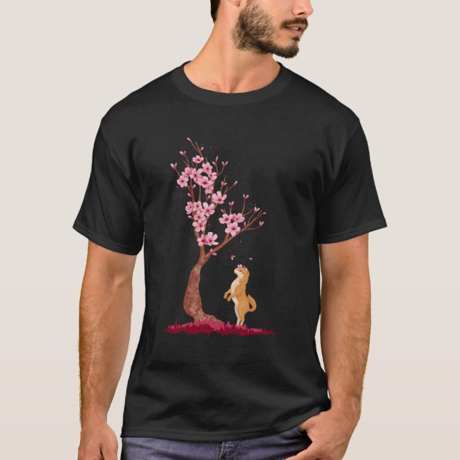 Niedliche Shiba Inu Hund Japanische Kirschblossom  T-Shirt (Vorderseite)