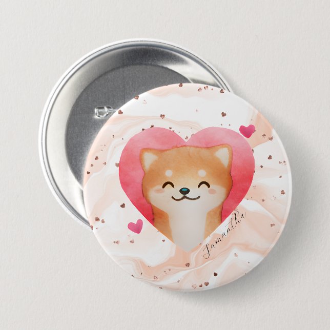 Niedliche Shiba Inu im Herzen Button (Vorne & Hinten)