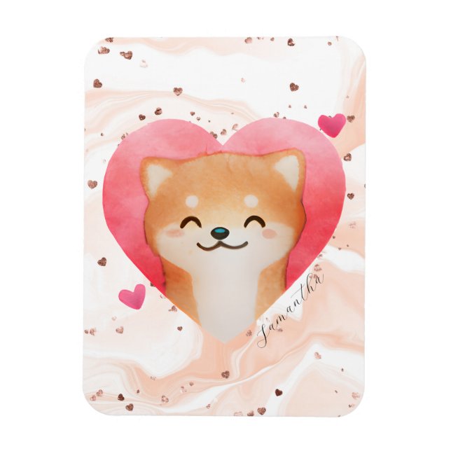 Niedliche Shiba Inu im Herzen Magnet (Vertikal)