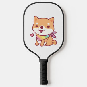 Niedliche Shiba-Inu mit Regenbogenpferd Bandana Pickleball Schläger