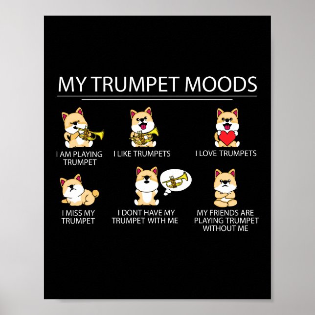 Niedliche Shiba Inu Trumpet Player Geschenk Kinder Poster (Vorne)
