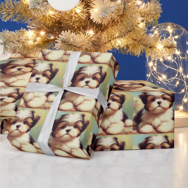 Niedliche Shih-Tzu-Puppy-Malerei Geschenkpapier (Feiertage)