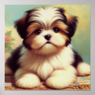 Niedliche Shih-Tzu-Puppy-Malerei Poster