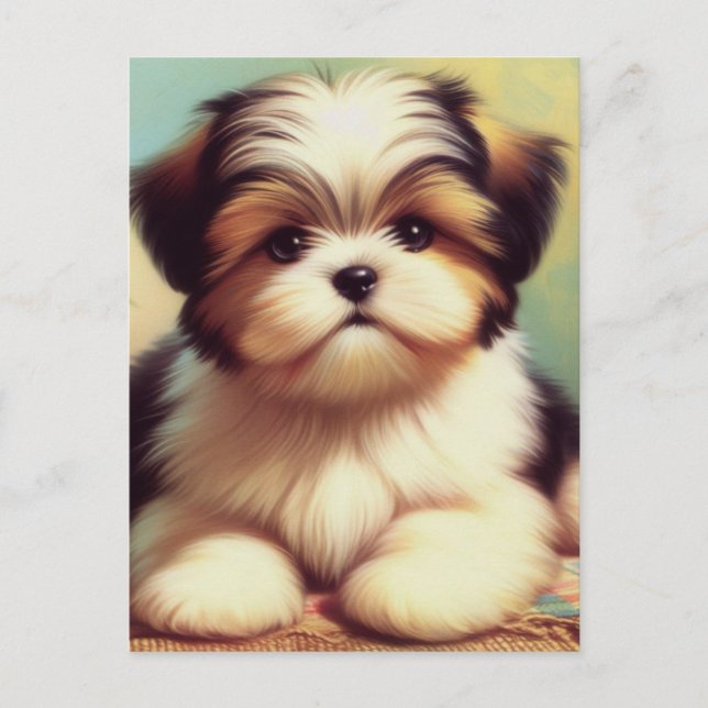 Niedliche Shih-Tzu-Puppy-Malerei Postkarte (Vorderseite)
