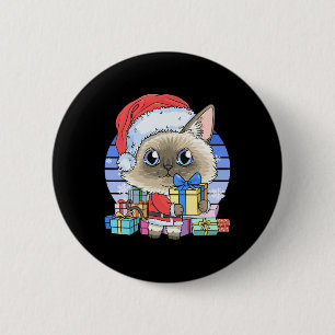 Niedliche Siamese Cat Santa Claus Weihnachten Weih Button