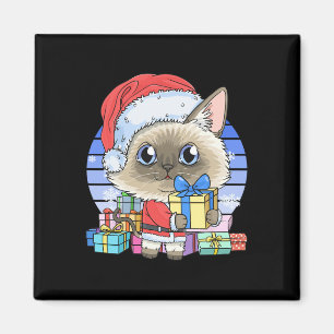 Niedliche Siamese Cat Santa Claus Weihnachten Weih Magnet