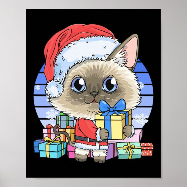Niedliche Siamese Cat Santa Claus Weihnachten Weih Poster (Vorne)