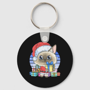 Niedliche Siamese Cat Santa Claus Weihnachten Weih Schlüsselanhänger
