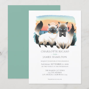 Niedliche Siamesen Cat Couple Wedding Personalisie Einladung
