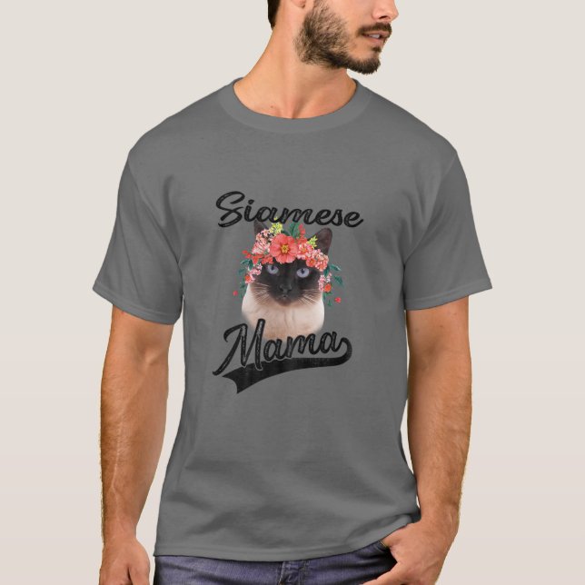 Niedliche Siameser Mama Blume Graphic Cat Lover T-Shirt (Vorderseite)