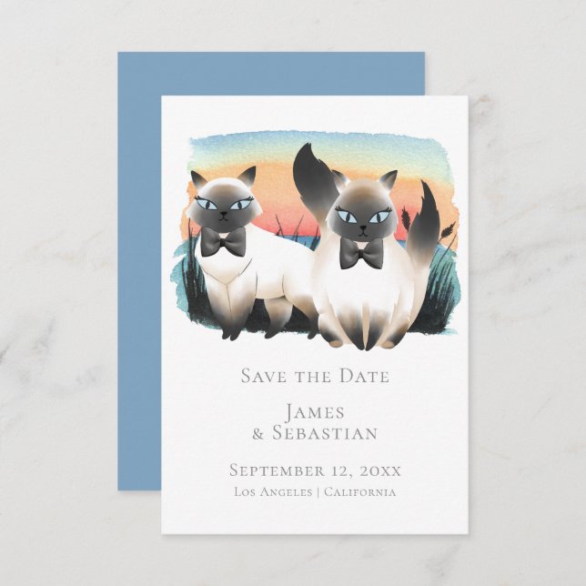 Niedliche siamesische Katze Gay Couple Save the Da Einladung (Vorne/Hinten)