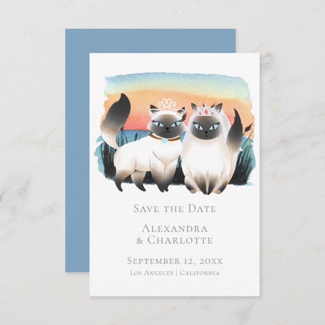 Niedliche siamesische Katze Gay Couple Save the Da Einladung (Vorne/Hinten)