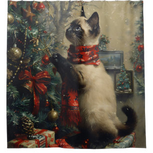 Niedliche siamesische Katze Weihnachten Vintag Duschvorhang