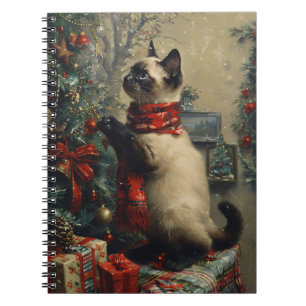 Niedliche siamesische Katze Weihnachten Vintag Notizblock