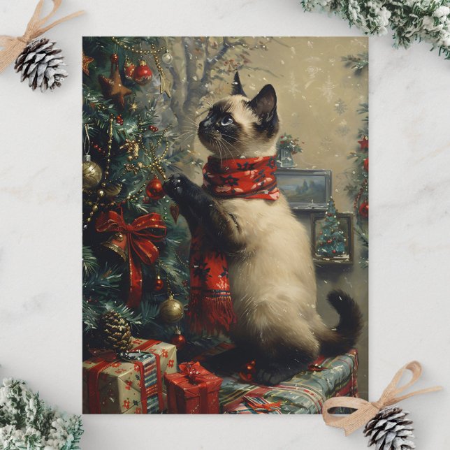 Niedliche siamesische Katze Weihnachten Vintag Postkarte (Von Creator hochgeladen)