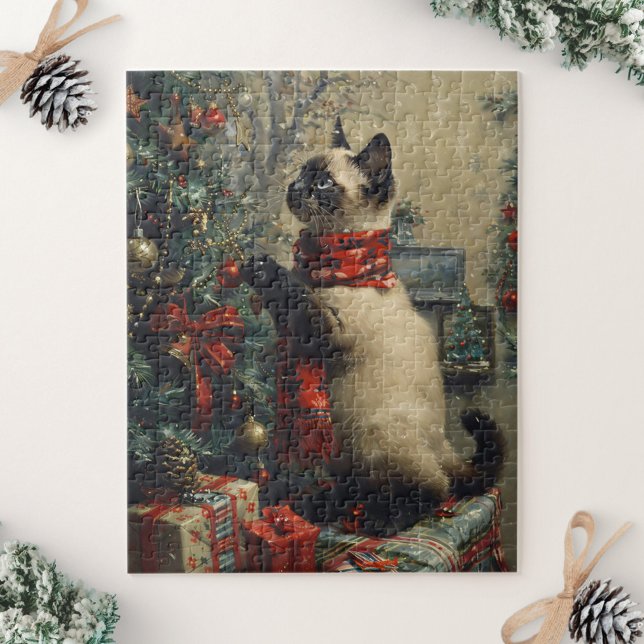 Niedliche siamesische Katze Weihnachten Vintag Puzzle (Von Creator hochgeladen)