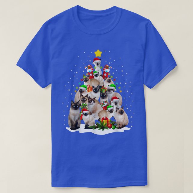 Niedliche siamesische Katzen Bäume Frohe Weihnacht T-Shirt (Design vorne)