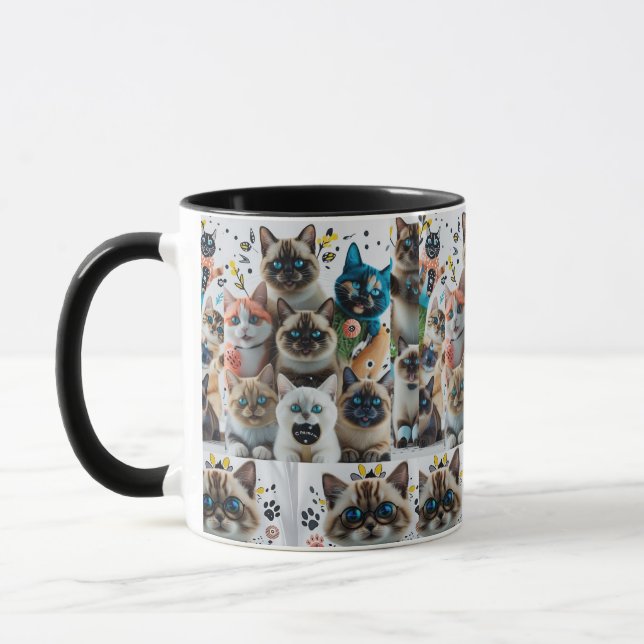 Niedliche siamesische Katzen Muster Zwei-Tonen-Tas Tasse (Links)