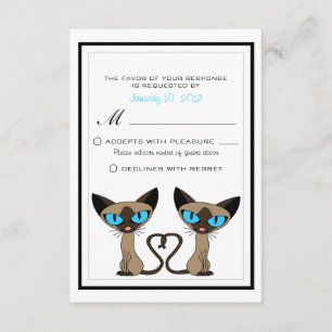 Niedliche siamesische Katzen Schwanz Heart Wedding RSVP Karte