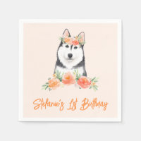 Niedliche sibirische Husky- und Peach-Blume Geburt