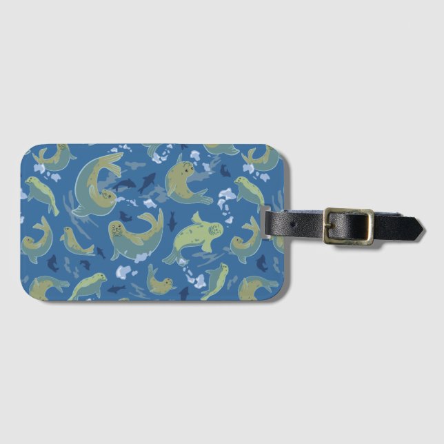 Niedliche Siegel Marine Blue Luggage Tag Gepäckanhänger (Vorderseite (Horizontal))
