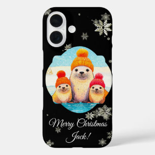 Niedliche Siegel mit gestrickter Weihnachtssalon iPhone 16 Hülle