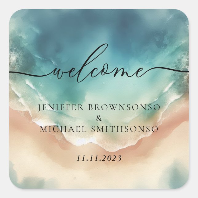 Niedliche Signatur von Ocean Beach Quadratischer Aufkleber (Vorderseite)