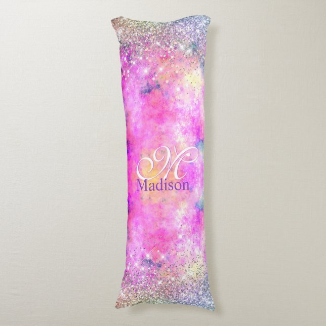 Niedliche Silber-Imitate Glitzer-Monogramm Seitenschläferkissen (Vorderseite Vertikal)