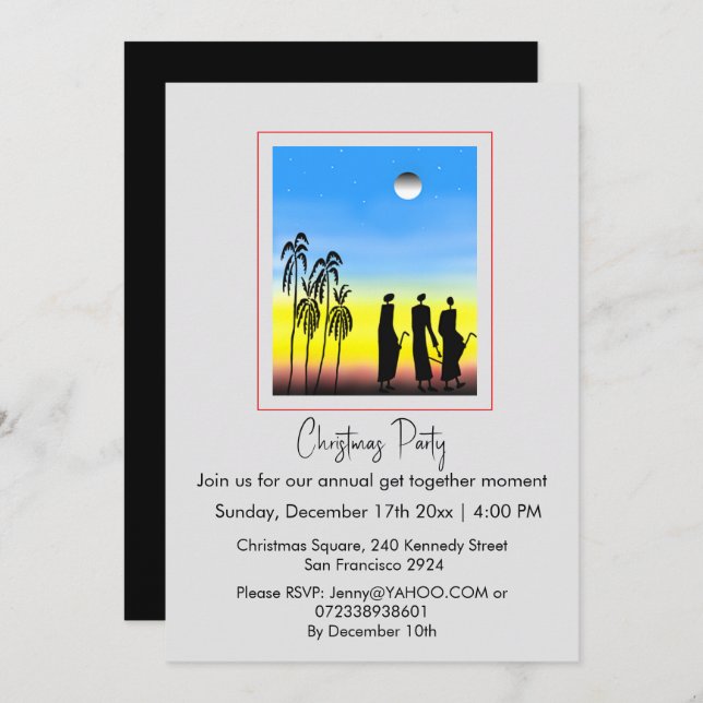 Niedliche Silhouette weise Männer, weiße Weihnacht Einladung (Vorne/Hinten)